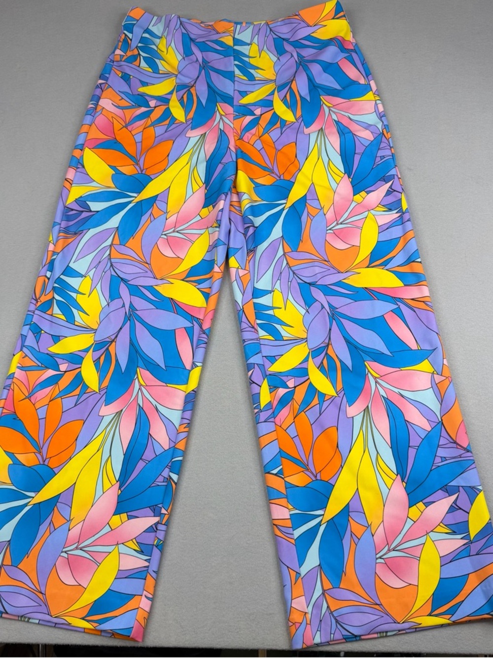 Boston Proper Tropical Print Wide Leg Pants Bright Color Stretch L